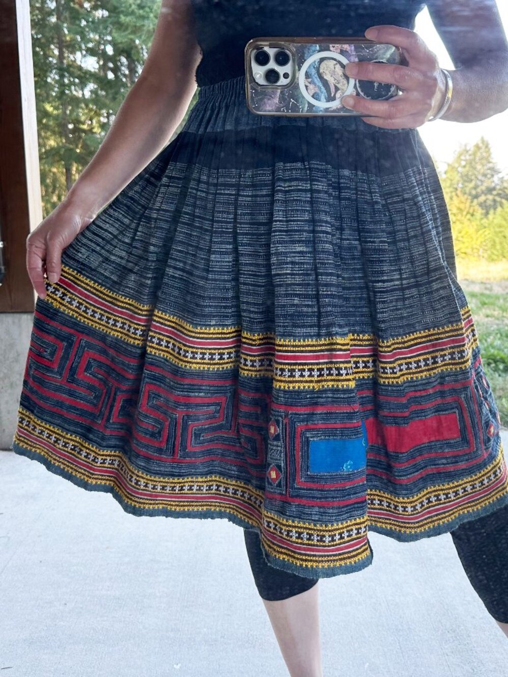 Hmong Tribal Batik & Embroidered Skirt